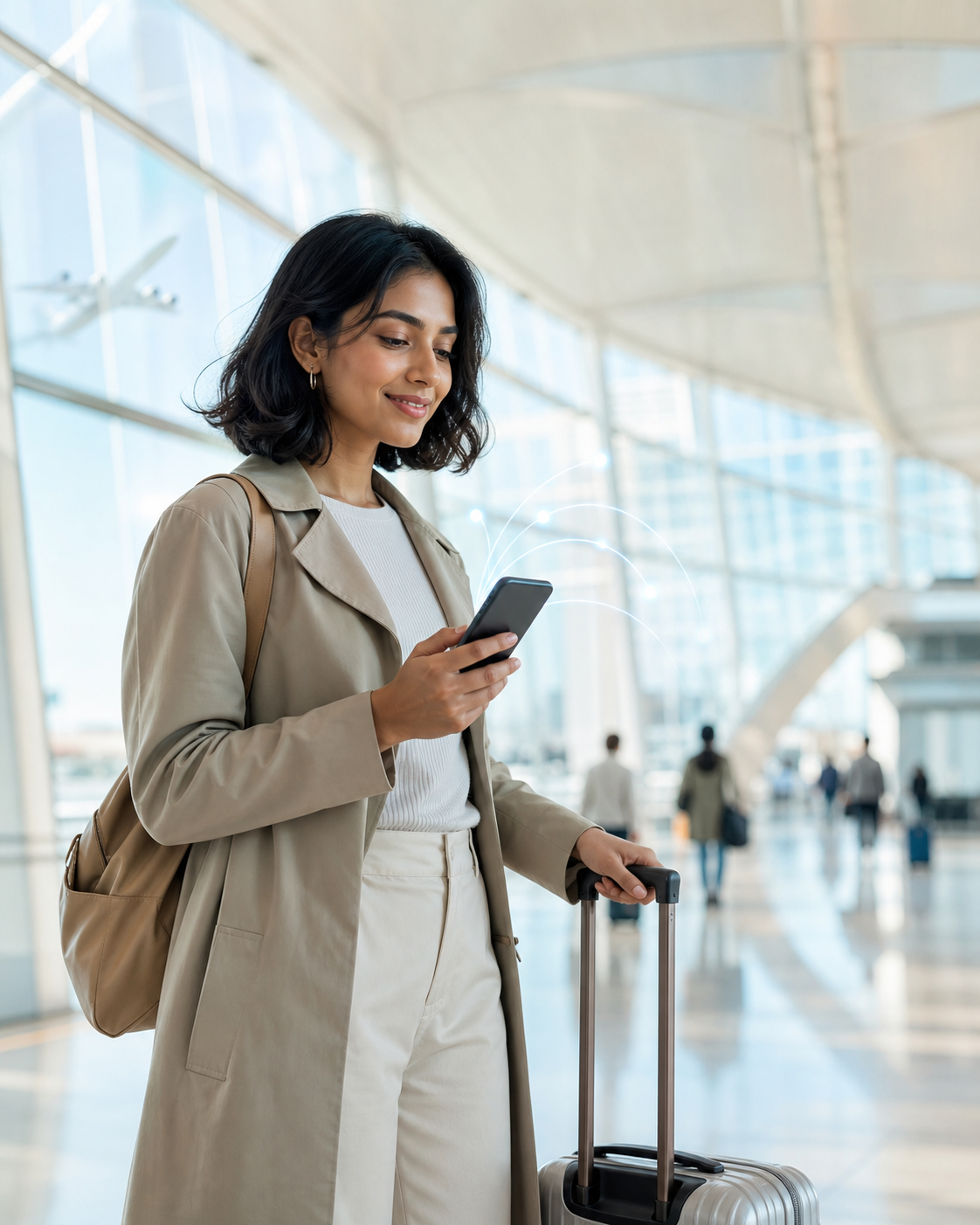 Traveler connecting with an eSIM at the airport